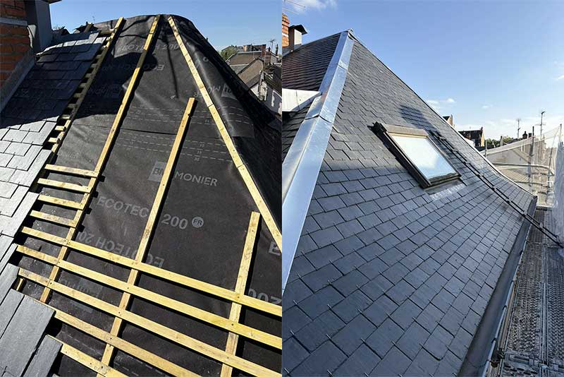 Travaux de couverture - Anthony Bony Couverture : couvreur sur Bourges et tout le Cher (18) : pose et rénovation de couverture : ardoises, tuiles… Faitage. Dépannage fuite toitureet intervention en urgence pour votre toit. Pose fenêtre de toit velux, travaux de zinguerie : : gouttière, bande de rive, noue …Artisan couvreur zingueur sur Bourges et tout le Cher (18)